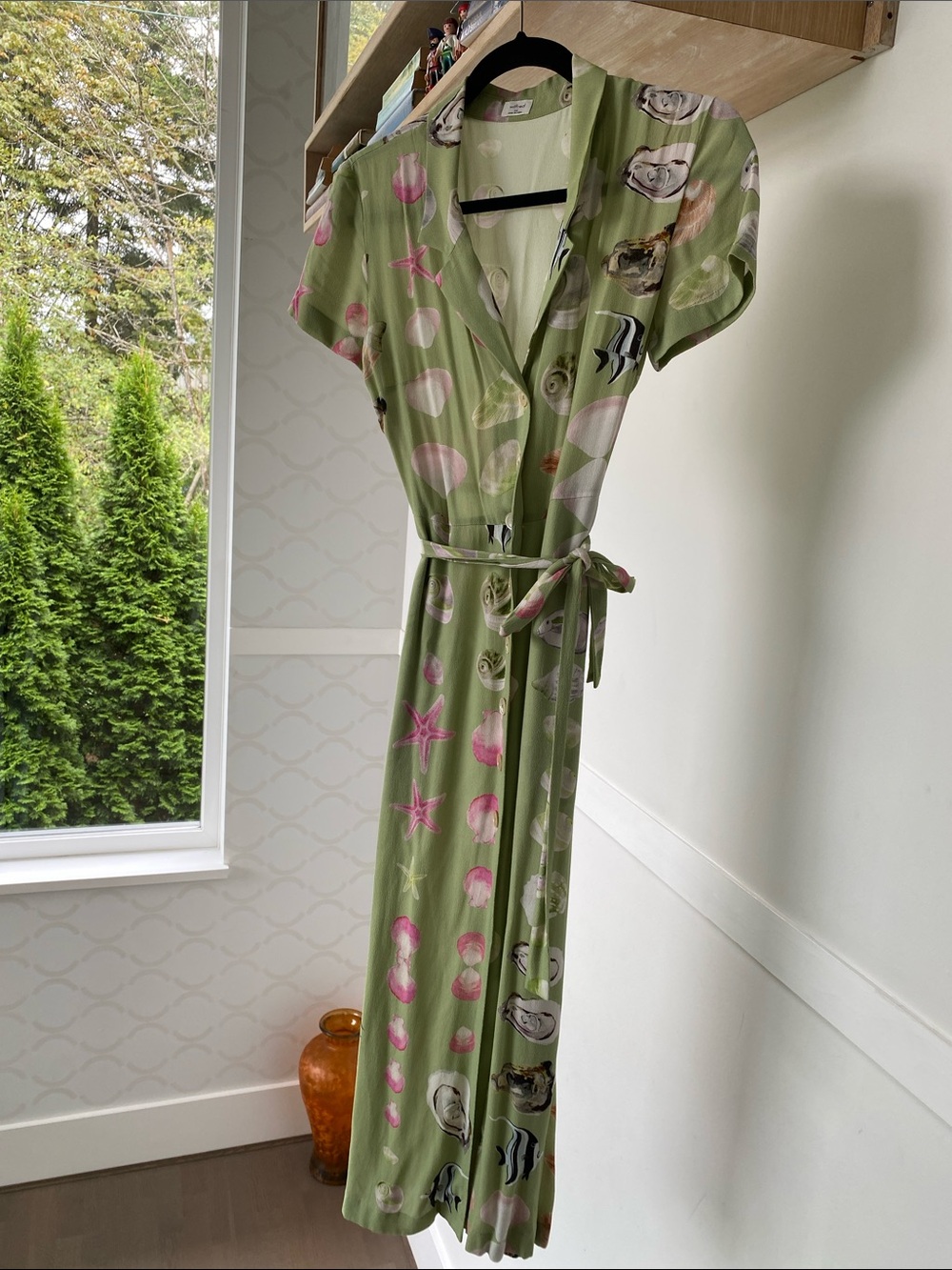 Aritzia Wilfred Green Seashell & Starfish Print Maxi Dress